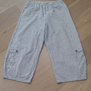 EUC Lisa Bayne Pants Women's sz M Blue/White Striped Linen Wide Leg Balloon Pant